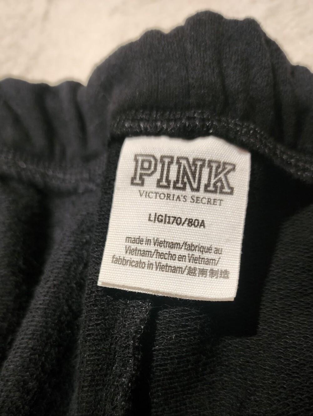 PINK Victoria's Secret Black Athletic Drawstring Logo Stripe Tape Shorts Lg - Picture 4 of 5